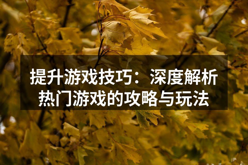 提升游戏技巧：深度解析热门游戏的攻略与玩法